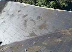Cleaned asphalt shingle roof with debris removal, showing restored surface and cleared gutters